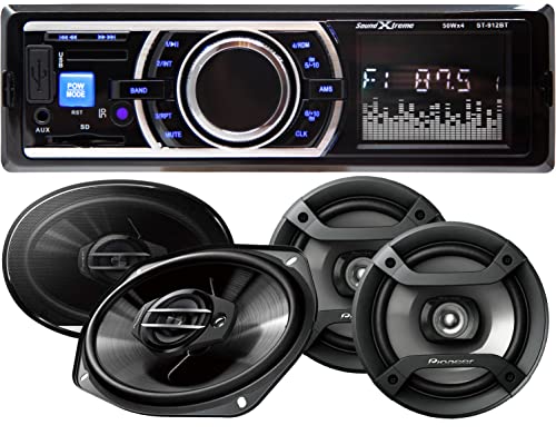 SoundXtreme ST-912 200W 1Din Digital Media Stereo Receiver with Bluetooth/USB/FM / MP3 with Detachable Face with 2X Pioneer 6x9 400W (Pair) + 2X Pioneer 6.5 SoundXtreme ST-912 200W 1Din Digital Media Stereo Receiver with Bluetooth/USB/FM / MP3 with Detachable Face with 2X Pioneer 6x9 400W (Pair) + 2X Pioneer 6.5
